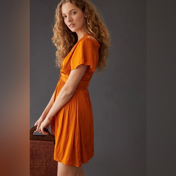 Anthropologie Deep V-Neck Vibrant Mini Dress - Picture 4 of 16